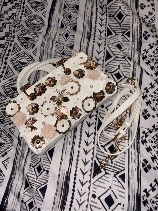 Handbags - ALDO White Floral Appliqué Crossbody Bag with Gold Accents